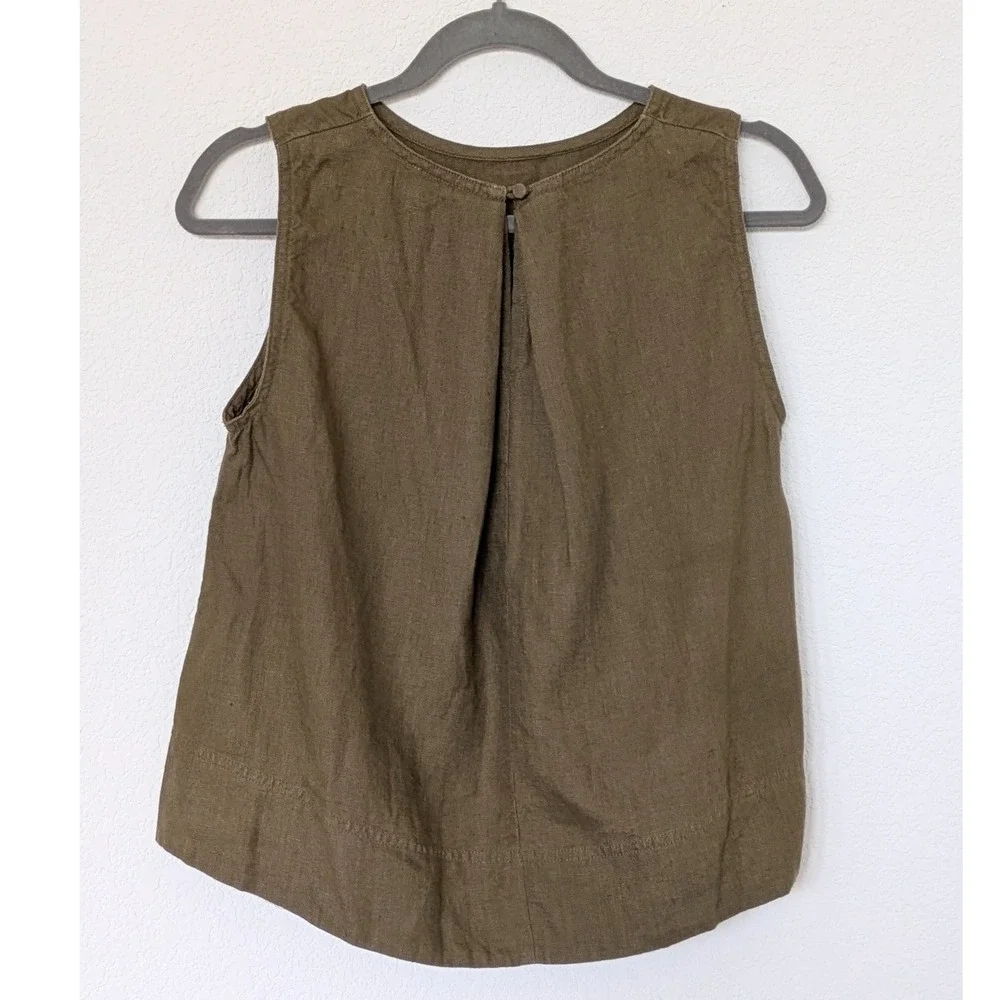 Madewell Linen Pleated Shell & Zoe Relaxed Wide Leg Pants Set Women's S/6P Olive